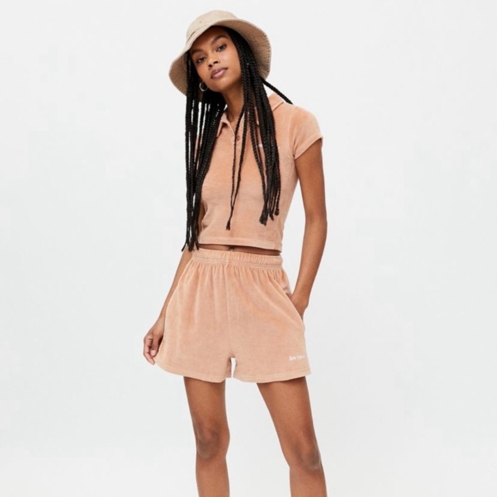 RARE! NEW! Urban Outfitters Lets Frans Velour Shrunken Polo Top and Shorts